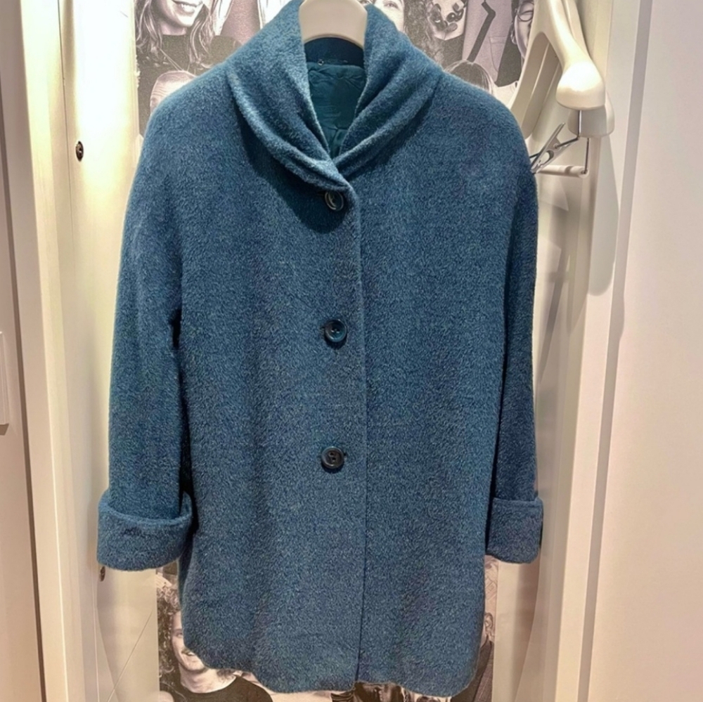 Vintage Teal Blue Alpaca Peacoat